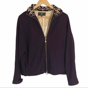 St. John Purple Gold Embroidered Zip Up Jacket S